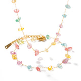 Light Rainbow Natrual Stone Beads Bracelet/Necklace, 18k Gold Titanium Steel, Summer Jewelry AL681