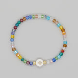 Shambhala Bohemian Rainbow Glass Quartz Beads White Shell Letter Stretch Bracelet, Handmade Boho Jewelry AL743