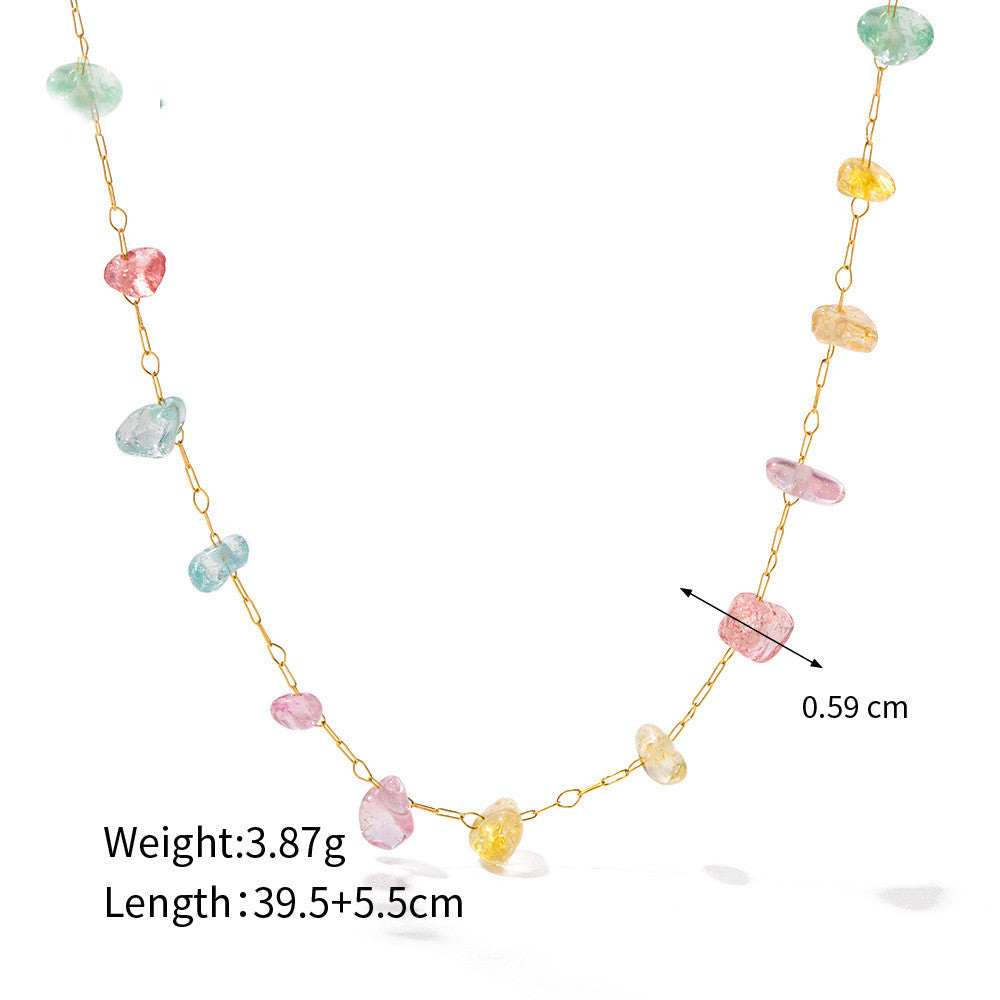 Light Rainbow Natrual Stone Beads Bracelet/Necklace, 18k Gold Titanium Steel, Lady Fashion Jewelry AL681
