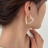 Gold Big Heart Earrings, 925 Silver Post, Unique Fashion Jewelry AL657