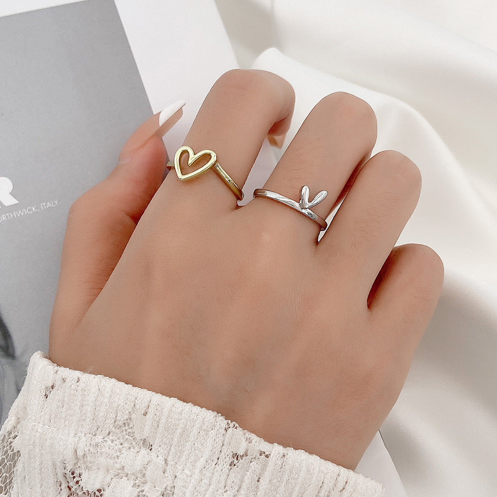 Unique 925 Sterling Silver Gold Plated Double Layer Heart Ring, Love Ring, Fashion Jewelry AL507