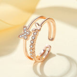 925 Sterling Silver Double Butterfly Zircon Ring Fashion Jewelry For Women AL782