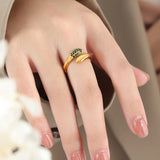 Gold Titanium Steel Rhinestone Pave Ring, Snake Ring Fashion Jewelry AL669