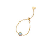 Gold Stainless Steel Bezel Round Manmade Opal Fire Colorful Adjustable Ring Bead Chain Ring AL839