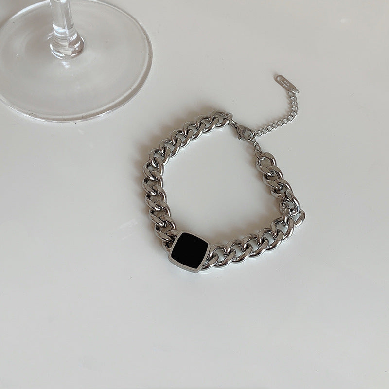 Personality Exaggerated Titanium Steel Thick Chain Necklace, Black Square Choker AL656
