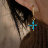 Blue Howlite Turquoise Four-Leaf Clover Hoop Earrings, S925 Silver Post, Women's Earrings AL1250
