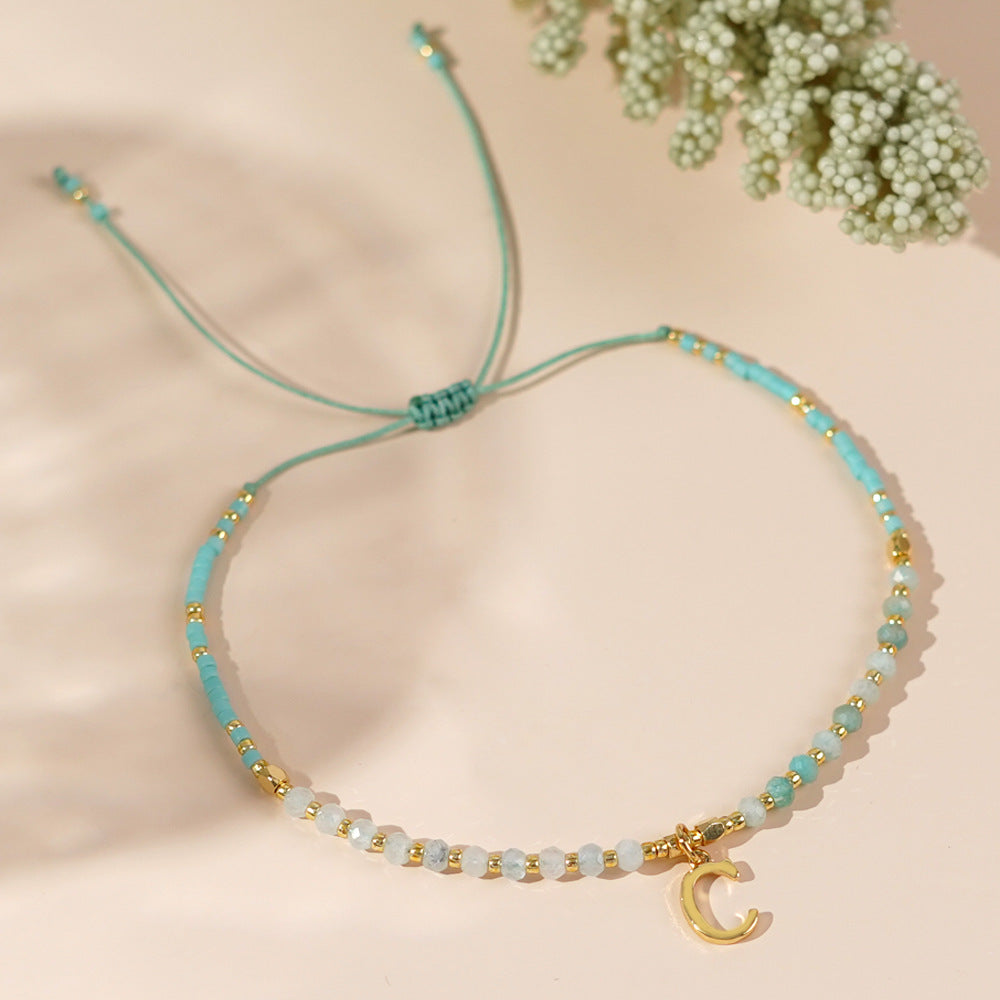 Boho Gold Letter Amazonite Stone & Miyuki Beads Adjustable Bracelet Skinny Handmade Jewelry For Women AL817