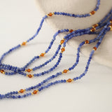 Skinny Natural Sky Blue Sodalite Stone Faceted Beads Necklace, Titanium Steel in 18k Gold Plated, Boho Jewelry AL722