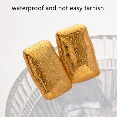 Polish Rectangle Gold Titanium Steel Stud Earrings, Waterproof, Fashion Summer Beach Jewelry AL709