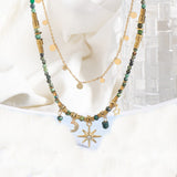 Bohemia Gold Sequin Coin African Turquoise Natural Stones Hematite Beads Sun Star Moon Necklace AL770