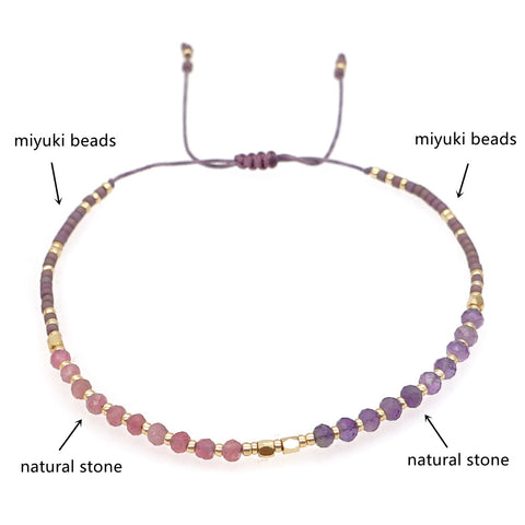 Bohemian Skinny Natural Stones & Miyuki Beads Bracelet, Handmade Boho Summer Jewelry AL704