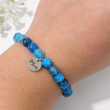 Silver Mom Charm Colorful Onyx Agate 8mm Beaded Bracelet AL1018