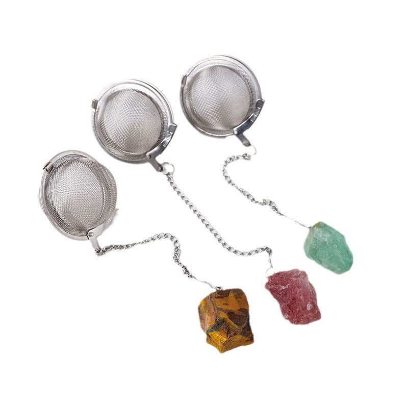 Raw Natural Stones Crystals Tea Infuser Bag, Stainless Steel Ball Mesh Tea Filter Loose Leaf Tea Strainer Tea Maker Herbal Infuser Steeper Jewelry AL449