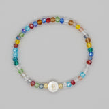 Shambhala Bohemian Rainbow Glass Quartz Beads White Shell Letter Stretch Bracelet, Handmade Boho Jewelry AL743