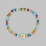 Shambhala Bohemian Rainbow Glass Quartz Beads White Shell Letter Stretch Bracelet, Handmade Boho Jewelry AL743