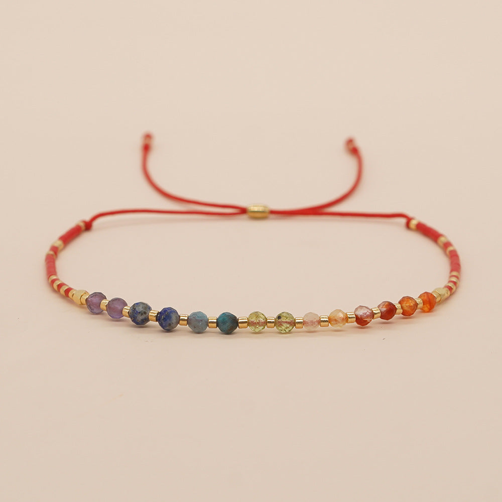 Bohemian Skinny Rainbow Natural Stones & Miyuki Beads Bracelet, Faceted Crystal Beads, Handmade Boho Jewelry AL739