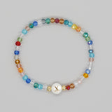 Shambhala Bohemian Rainbow Glass Quartz Beads White Shell Letter Stretch Bracelet, Handmade Boho Jewelry AL743