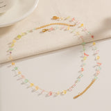 Light Rainbow Natrual Stone Beads Bracelet/Necklace, 18k Gold Titanium Steel, Summer Jewelry AL681