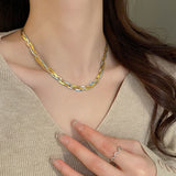 Titanium Gold/Silver/Rose Gold Three-Layer Woven Necklace, Classic Fashion Chain Necklace Jewelry AL654