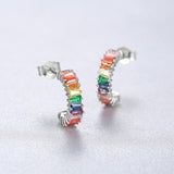 Dainty 925 Sterling Silver Rainbow Zircon Earrings, CZ Micro Pave Hoop Earrings Jewelry AL846