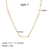 16” Gold Gemstones Pearl Beads Rosary Chain Necklace, 18k Gold Titanium Stainless Steel Jewelry AL740