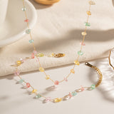 Light Rainbow Natrual Stone Beads Bracelet/Necklace, 18k Gold Titanium Steel, Summer Jewelry AL681