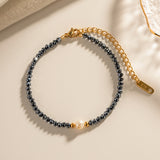 Natural Freshwater Pearl Hematite Beads Bracelet, Gold Titanium Steel Bracelet Jewelry AL713