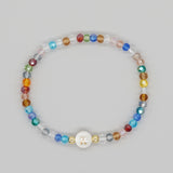 Shambhala Bohemian Rainbow Glass Quartz Beads White Shell Letter Stretch Bracelet, Handmade Boho Jewelry AL743