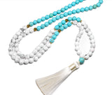 Gradient Color 108 Mala Beads Gemstone Tassel Necklaces, 8mm Rose Quartz Amethyst Lapis Lazuli African Turquoise Beads Bracelet, Handmade Healing Jewelry AL635