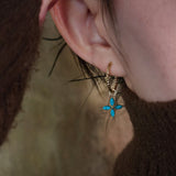 Blue Howlite Turquoise Four-Leaf Clover Hoop Earrings, S925 Silver Post, Women's Earrings AL1250