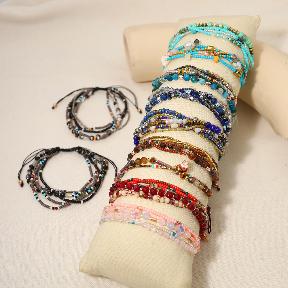 Bohemian Layers Rainbow Natural Stones & Miyuki Beads Bracelet, Handmade Boho Jewelry AL637