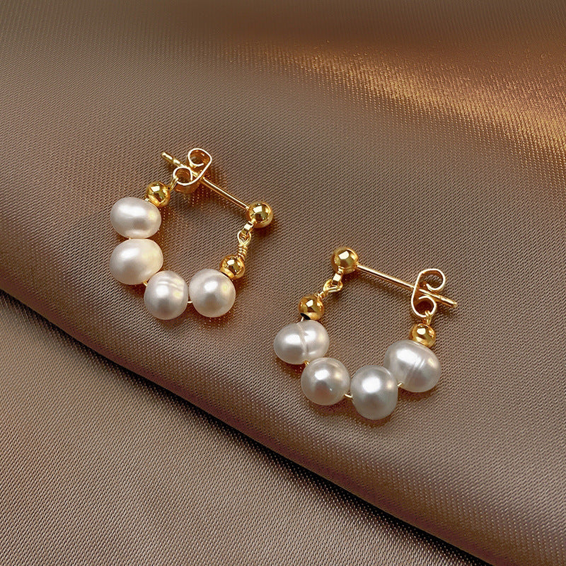 Baroque Fresh Water Pearl Hoop Earrings, S925 Silver Post, Boho Jewelry AL726