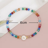 Shambhala Bohemian Rainbow Glass Quartz Beads White Shell Letter Stretch Bracelet, Handmade Boho Jewelry AL743