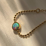 Gold Stainless Steel Bezel Round Manmade Opal Fire Colorful Adjustable Ring Bead Chain Ring AL839