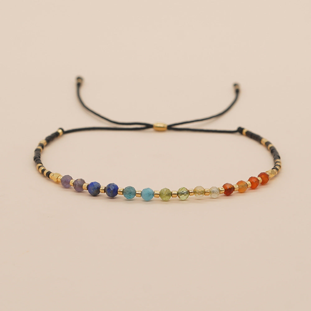 Bohemian Skinny Rainbow Natural Stones & Miyuki Beads Bracelet, Faceted Crystal Beads, Handmade Boho Jewelry AL739
