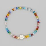 Shambhala Bohemian Rainbow Glass Quartz Beads White Shell Letter Stretch Bracelet, Handmade Boho Jewelry AL743