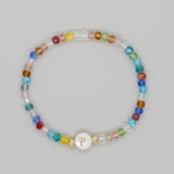 Shambhala Bohemian Rainbow Glass Quartz Beads White Shell Letter Stretch Bracelet, Handmade Boho Jewelry AL743