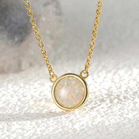 Fashion Gold Round Magic Opal Necklace, Fire Opal Jewelry, Gemstone Necklace AL642