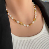High Quality Natural Freshwater Pearl Baroque Necklace, 18k Gold Titanium Steel Beads, Boho Jewelry AL712