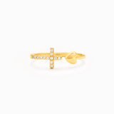 925 Sterling Silver Pray Through It Cross & Heart Adjustable Ring, CZ Micro Pave Silver Open Ring AL493