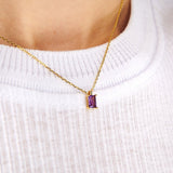 Small Rectangle Birthstone Pendant Necklace, Rainbow Zircon Necklace, Stainless Steel in 18K Gold Plated, Fashion Simple Jewelry AL830