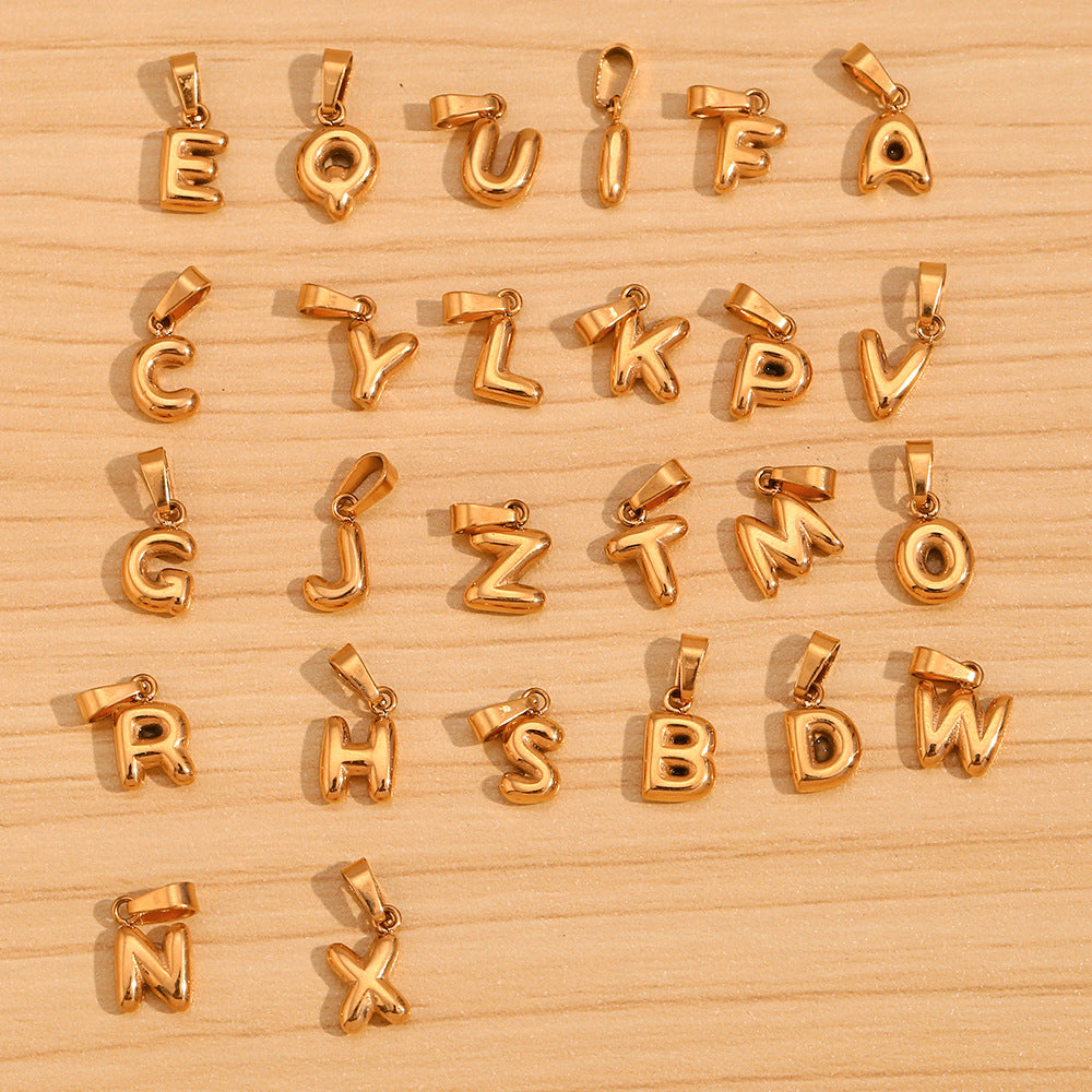 Gold Titanium Stainless Steel Mini Bubble Initial Letter Pendant, DIY Jewelry Making AL711