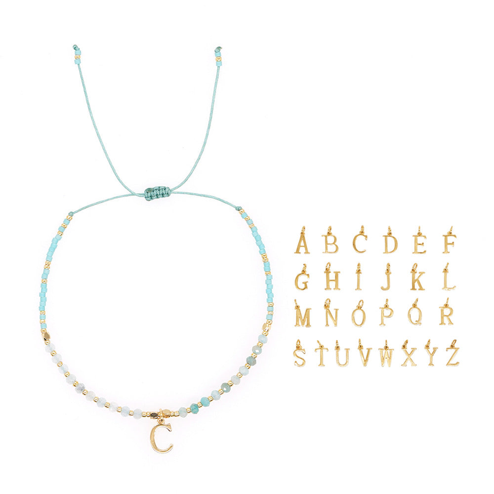 Boho Gold Letter Amazonite Stone & Miyuki Beads Adjustable Bracelet Skinny Handmade Jewelry For Women AL817