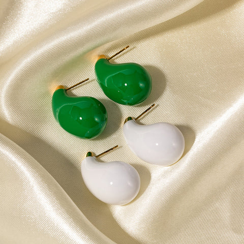 18K Gold Titanium Stainless Steel Drop Green White Earrings, Unique Jewelry AL666