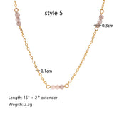 16” Gold Gemstones Pearl Beads Rosary Chain Necklace, 18k Gold Titanium Stainless Steel Jewelry AL740