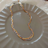 Titanium Gold/Silver/Rose Gold Three-Layer Woven Necklace, Classic Fashion Chain Necklace Jewelry AL654