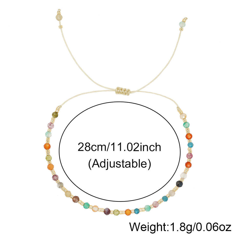 Bohemian Skinny Rainbow Natural Stones & Miyuki Beads Bracelet, Handmade Boho Summer Jewelry AL867