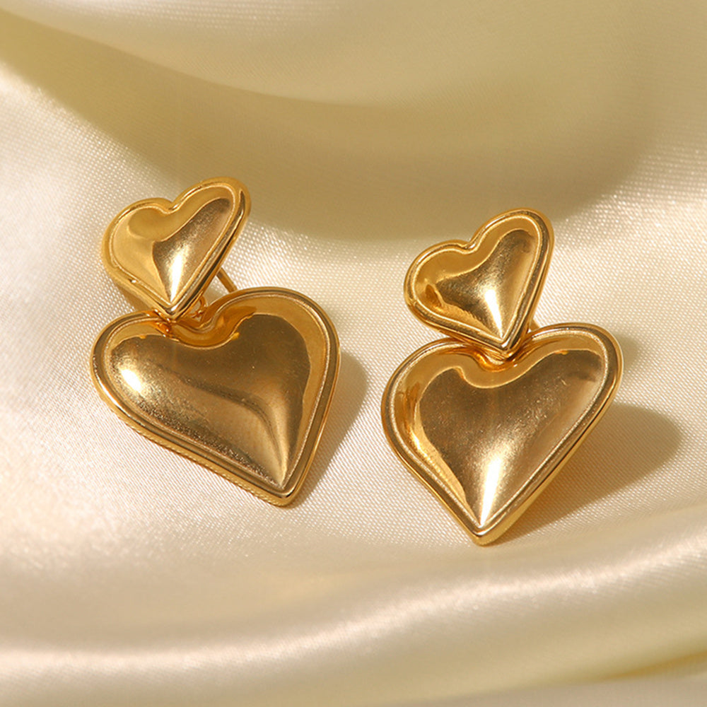 gold heart dangle earrings, titanium steel earrings, 