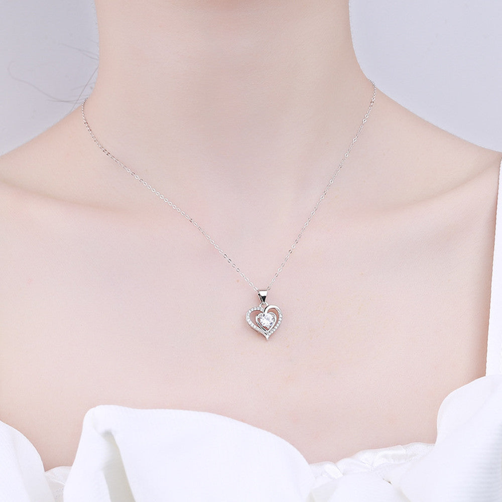 1 CT - Forever Love Heart Round Brilliant Cut Moissanite Diamond Necklace, 925 Sterling Silver April Birthstone Necklace, Gift For Her For Women MNK022