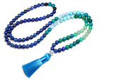 Gradient Color 108 Mala Beads Gemstone Tassel Necklaces, 8mm Rose Quartz Amethyst Lapis Lazuli African Turquoise Beads Bracelet, Handmade Healing Jewelry AL635